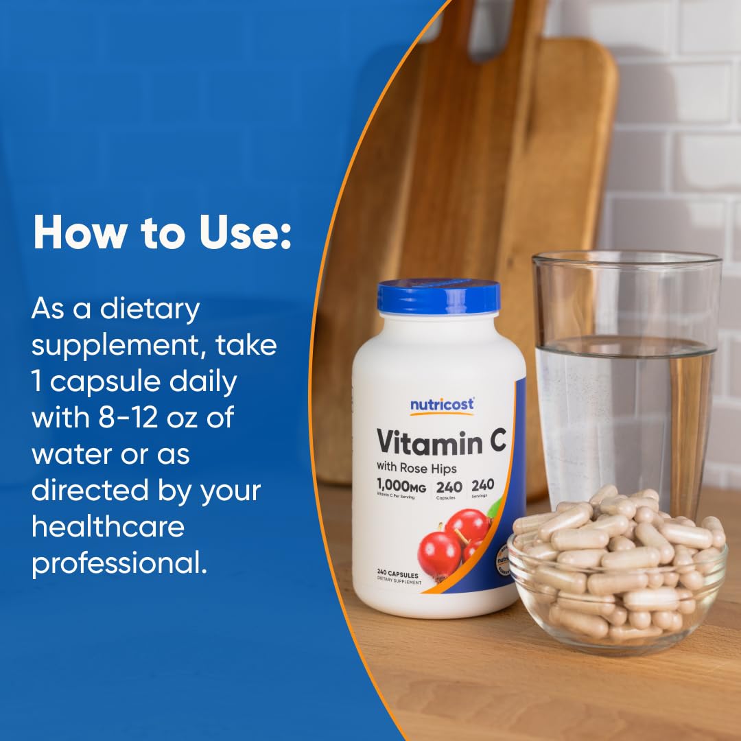 Nutricost Vitamin C with Rose Hips 1025mg, 240 Capsules - Vitamin C 1,000mg, Rose Hips 25mg, Premium - PrimeBioHealth - canada supplements