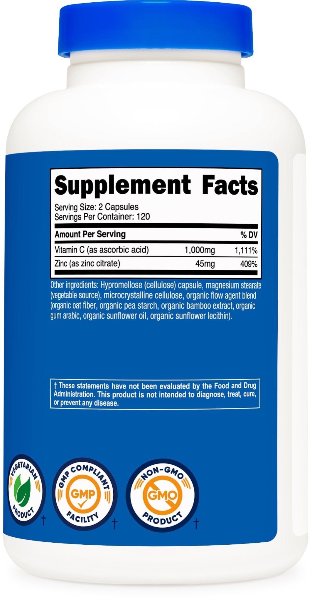 Nutricost Vitamin C with Zinc Capsules, 120 Servings - 1000mg, 45mg Zinc, Non-GMO, Gluten Free Vitamin C Supplement - PrimeBioHealth - canada supplements