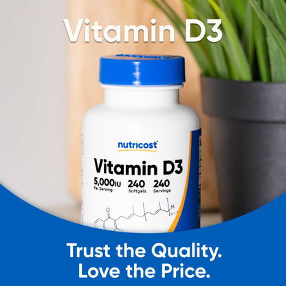 Nutricost Vitamin D3 5,000 IU (125mcg), 240 Softgels, GMO-Free | Gluten Free Vitamin D - PrimeBioHealth - canada supplements