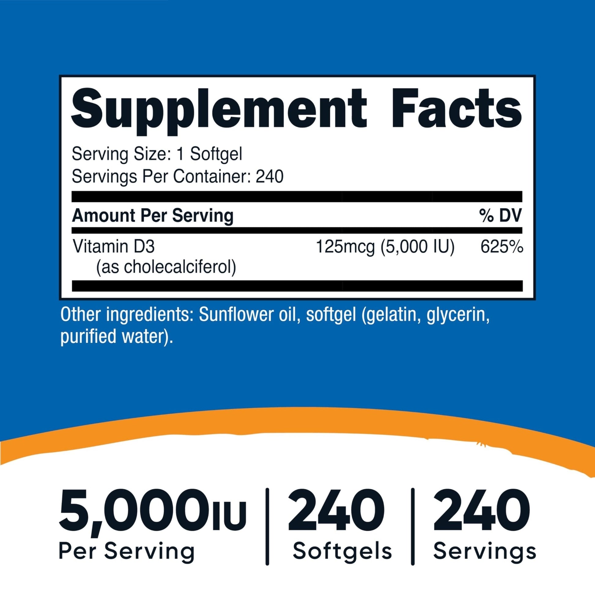Nutricost Vitamin D3 5,000 IU (125mcg), 240 Softgels, GMO-Free | Gluten Free Vitamin D - PrimeBioHealth - canada supplements