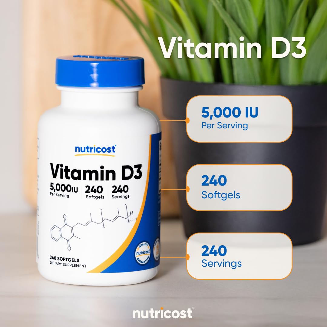 Nutricost Vitamin D3 5,000 IU (125mcg), 240 Softgels, GMO-Free | Gluten Free Vitamin D - PrimeBioHealth - canada supplements