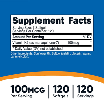 Nutricost Vitamin K2 MK-7 100 mcg, 240 Softgels, Gluten Free, GMO-Free | MK7 - PrimeBioHealth - canada supplements