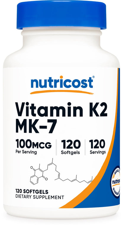 Nutricost Vitamin K2 MK-7 100 mcg, 240 Softgels, Gluten Free, GMO-Free | MK7 - PrimeBioHealth - canada supplements