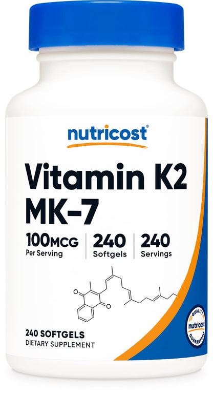 Nutricost Vitamin K2 MK-7 100 mcg, 240 Softgels, Gluten Free, GMO-Free | MK7 - PrimeBioHealth - canada supplements