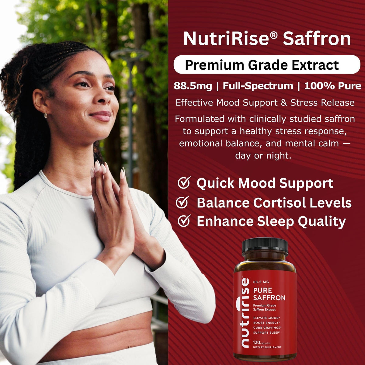 NutriRise Saffron Supplements 120 Capsules, 88.5mg Pure Extract - 4 Month Supply for Mood, Energy, Sleep, Stress & Cortisol Support - Non-GMO - PrimeBioHealth - canada supplements