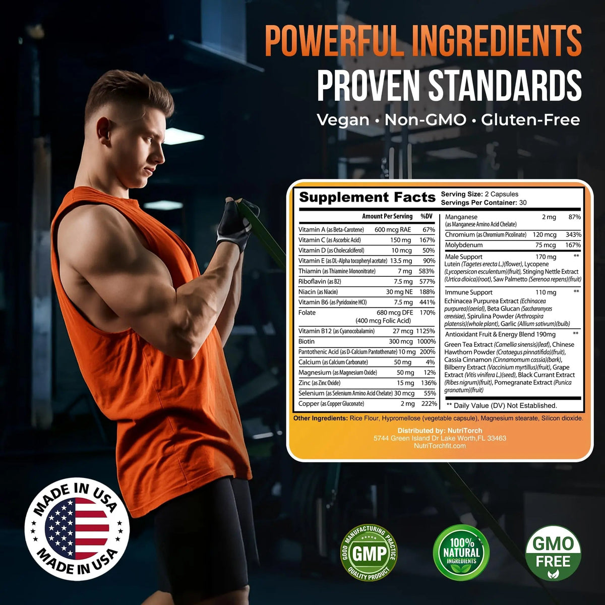 NutriTorch Multivitamin for Men – Adult Dietary Supplement with Vitamins A, C & D, Minerals & Antioxidants for Immune Support, Increased Energy - PrimeBioHealth - canada supplements