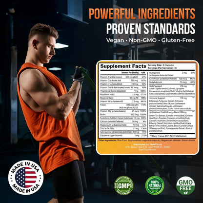NutriTorch Multivitamin for Men – Adult Dietary Supplement with Vitamins A, C & D, Minerals & Antioxidants for Immune Support, Increased Energy - PrimeBioHealth - canada supplements