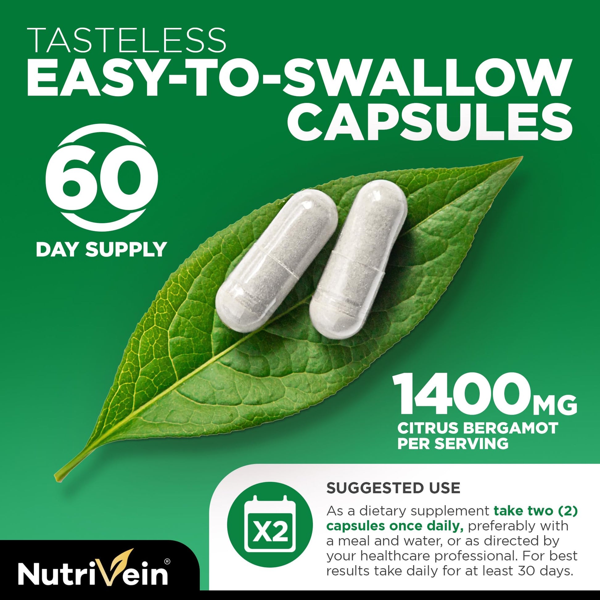 Nutrivein Premium Citrus Bergamot Supplement 1400mg 25:1 Bergamia Extract - 60 Day Supply (120 Capsules): Powerful Italian Citrus Bergamot 1400 mg+ - PrimeBioHealth - canada supplements