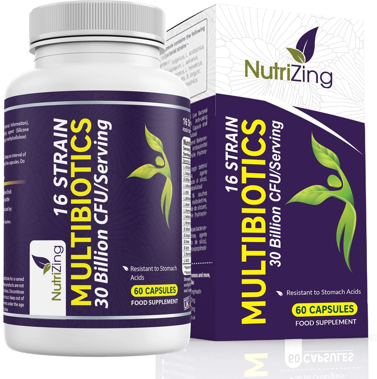 NutriZing Vegan Probiotics for Digestive Health - 30 Billion CFU & 16 strains - Bifidobacterium & Lactobacillus Probiotics for Men & Women - PrimeBioHealth - canada supplements