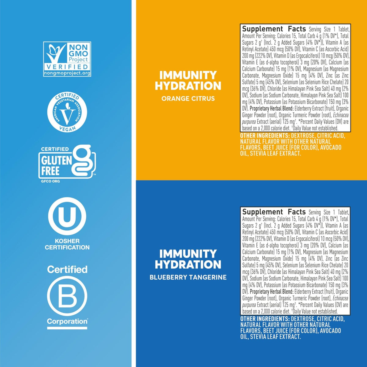 Nuun Immunity Electrolyte Tablets with Vitamin D, C, E, & A, Ginger, Elderberry, Magnesium & 4 Other Essential Electrolytes, Vegan, Blueberry Tangerine & Orange Citrus, 4 Pack (40 Servings Total) - PrimeBioHealth - canada supplements