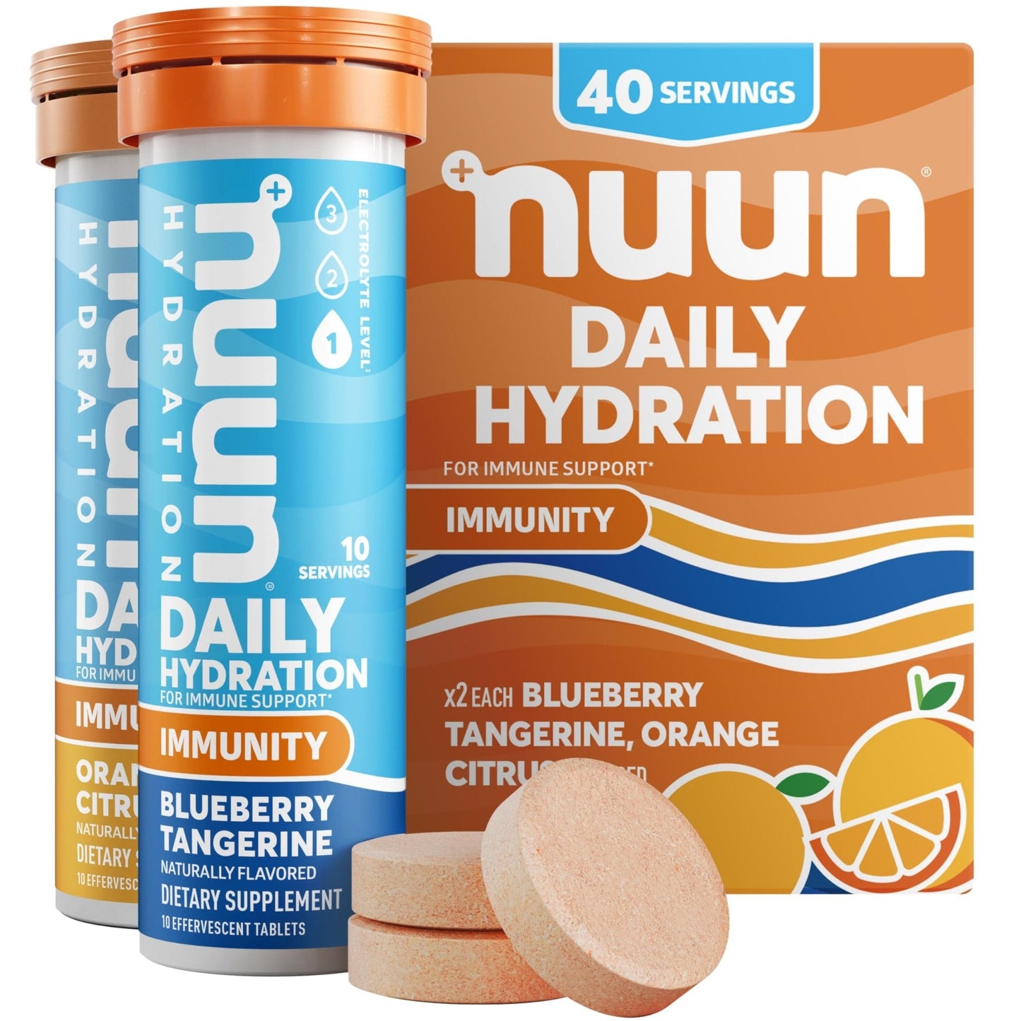 Nuun Immunity Electrolyte Tablets with Vitamin D, C, E, & A, Ginger, Elderberry, Magnesium & 4 Other Essential Electrolytes, Vegan, Blueberry Tangerine & Orange Citrus, 4 Pack (40 Servings Total) - PrimeBioHealth - canada supplements