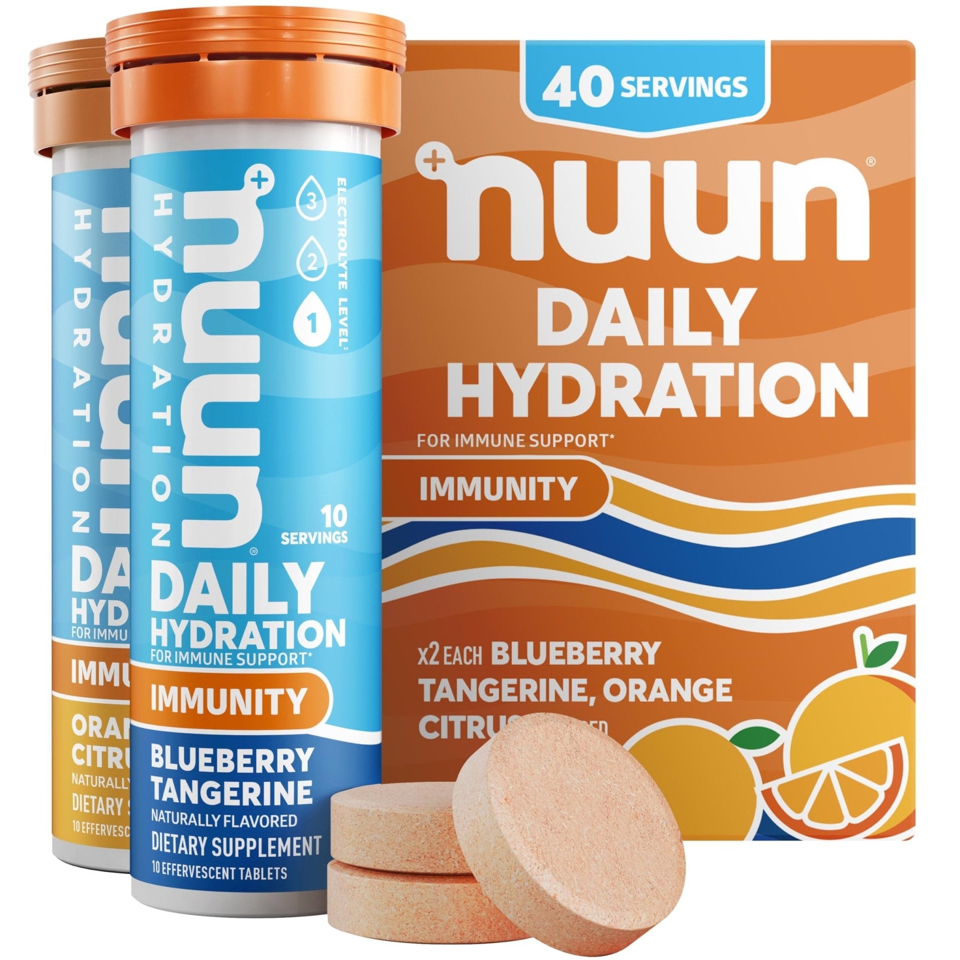 Nuun Immunity Electrolyte Tablets with Vitamin D, C, E, & A, Ginger, Elderberry, Magnesium & 4 Other Essential Electrolytes, Vegan, Blueberry Tangerine & Orange Citrus, 4 Pack (40 Servings Total) - PrimeBioHealth - canada supplements