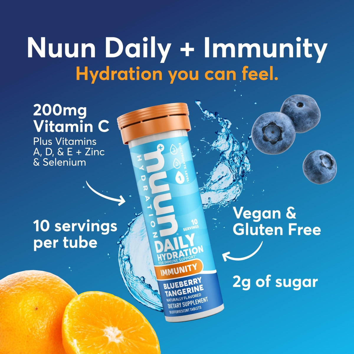 Nuun Immunity Electrolyte Tablets with Vitamin D, C, E, & A, Ginger, Elderberry, Magnesium & 4 Other Essential Electrolytes, Vegan, Blueberry Tangerine & Orange Citrus, 4 Pack (40 Servings Total) - PrimeBioHealth - canada supplements