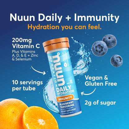 Nuun Immunity Electrolyte Tablets with Vitamin D, C, E, & A, Ginger, Elderberry, Magnesium & 4 Other Essential Electrolytes, Vegan, Blueberry Tangerine & Orange Citrus, 4 Pack (40 Servings Total) - PrimeBioHealth - canada supplements