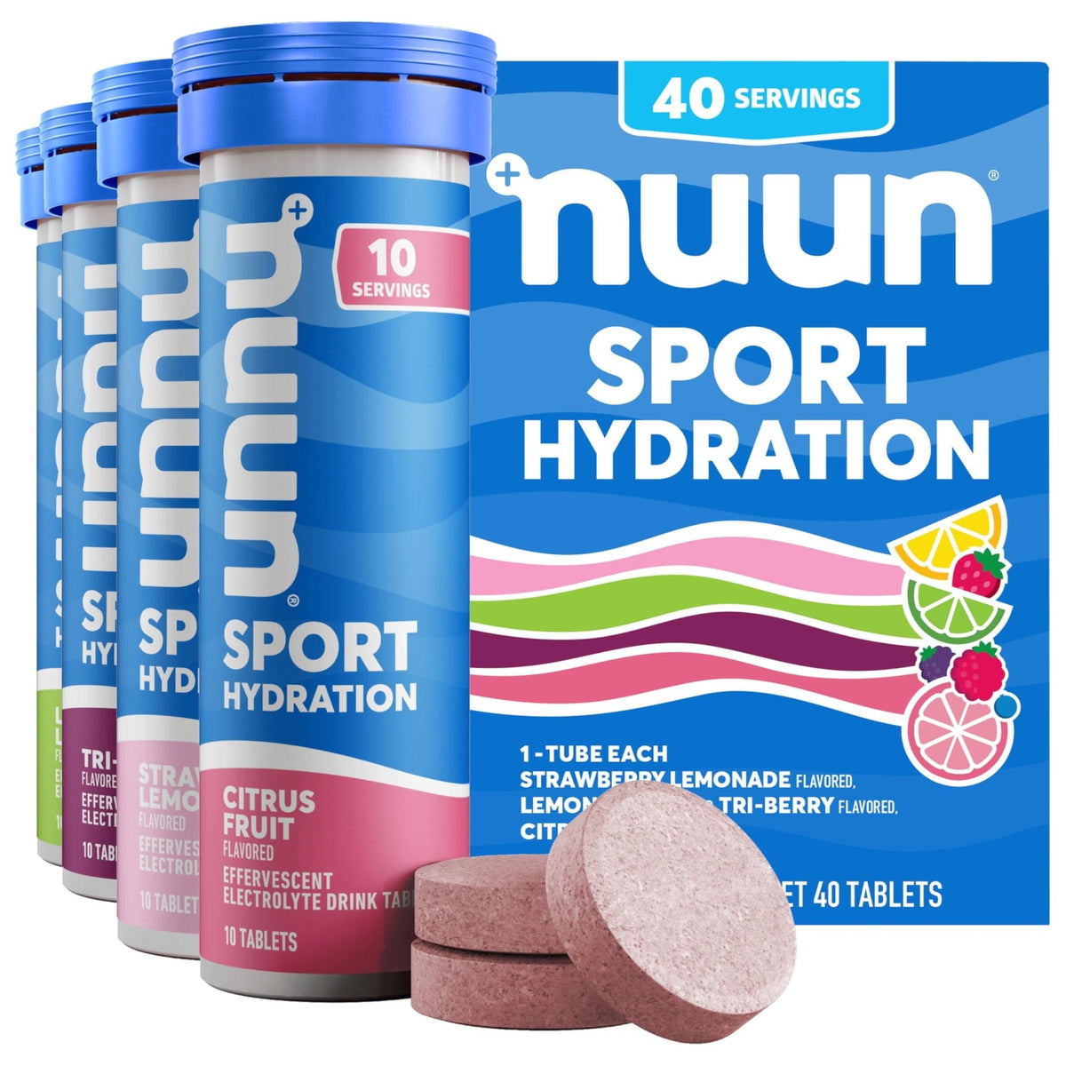 Nuun Sport Electrolyte Tablets with Magnesium, Calcium, Potassium, Chloride & Sodium, Gluten Free & Vegan, Mixed Flavor, 4 Pack (40 Servings Total) - PrimeBioHealth - canada supplements
