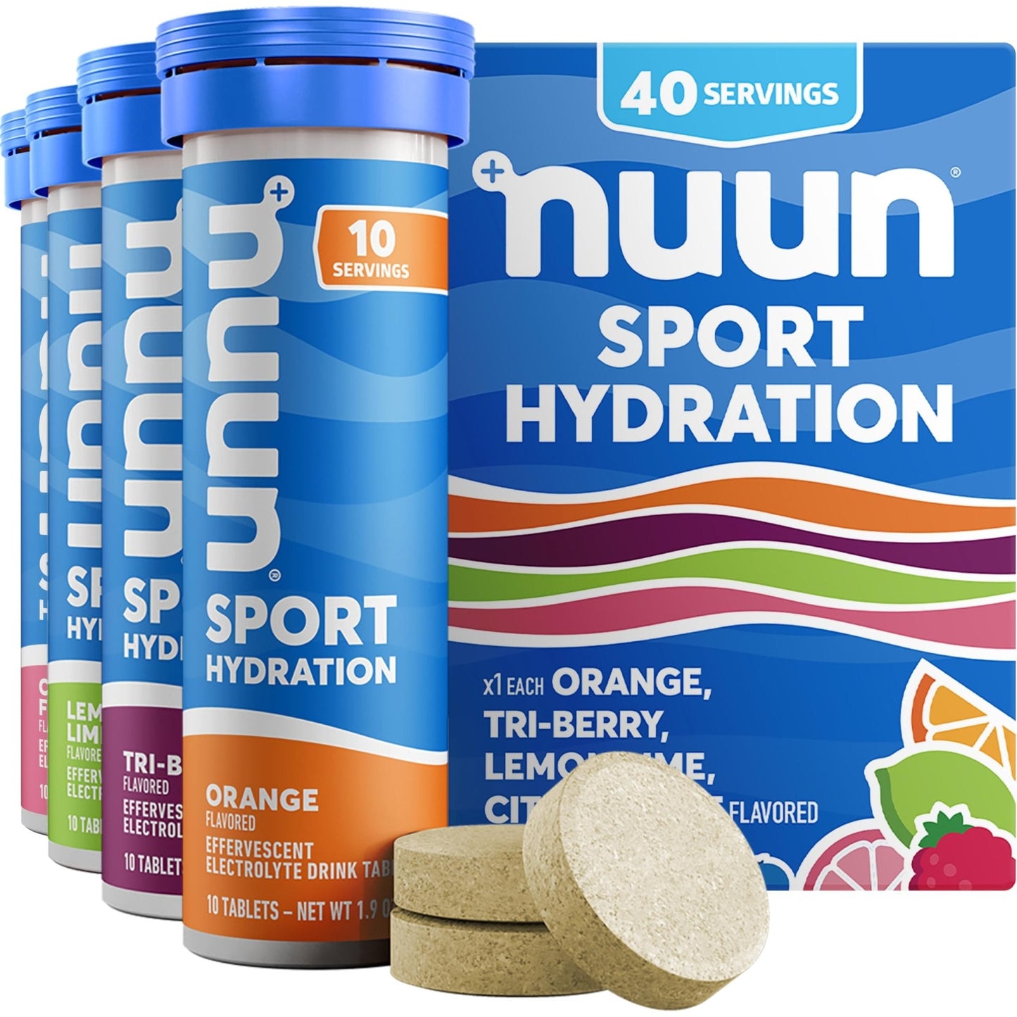 Nuun Sport Electrolyte Tablets with Magnesium, Calcium, Potassium, Chloride & Sodium, Gluten Free & Vegan, Mixed Flavors, 4 Pack (40 Servings Total) - PrimeBioHealth - canada supplements