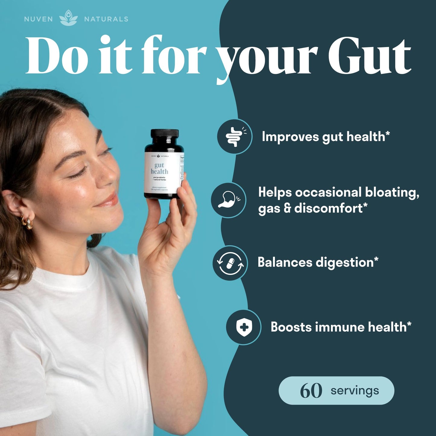 Nuven Naturals All-in-One Gut Health w/Probiotics, Prebiotics, Digestion-Supporting Herbs - PrimeBioHealth - canada supplements