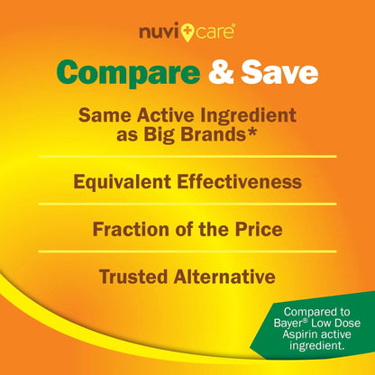 NUVICARE Low Dose Aspirin 81mg for Adults Coated Caplets - Compare to Active Ingredient in Low Dose Bayer Aspirin for Adults - Safety Coated (300 Count) - PrimeBioHealth - canada supplements