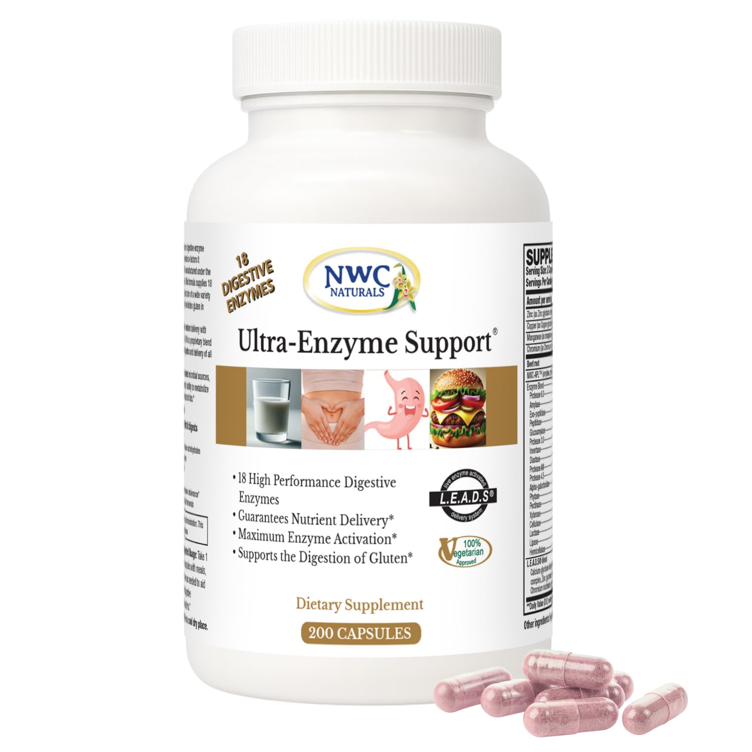 NWC Naturals Ultra-Enzyme Support, Natural Digestive Supplement, Promotes Optimal Health and Digestion, 200 count Capsules - PrimeBioHealth - canada supplements