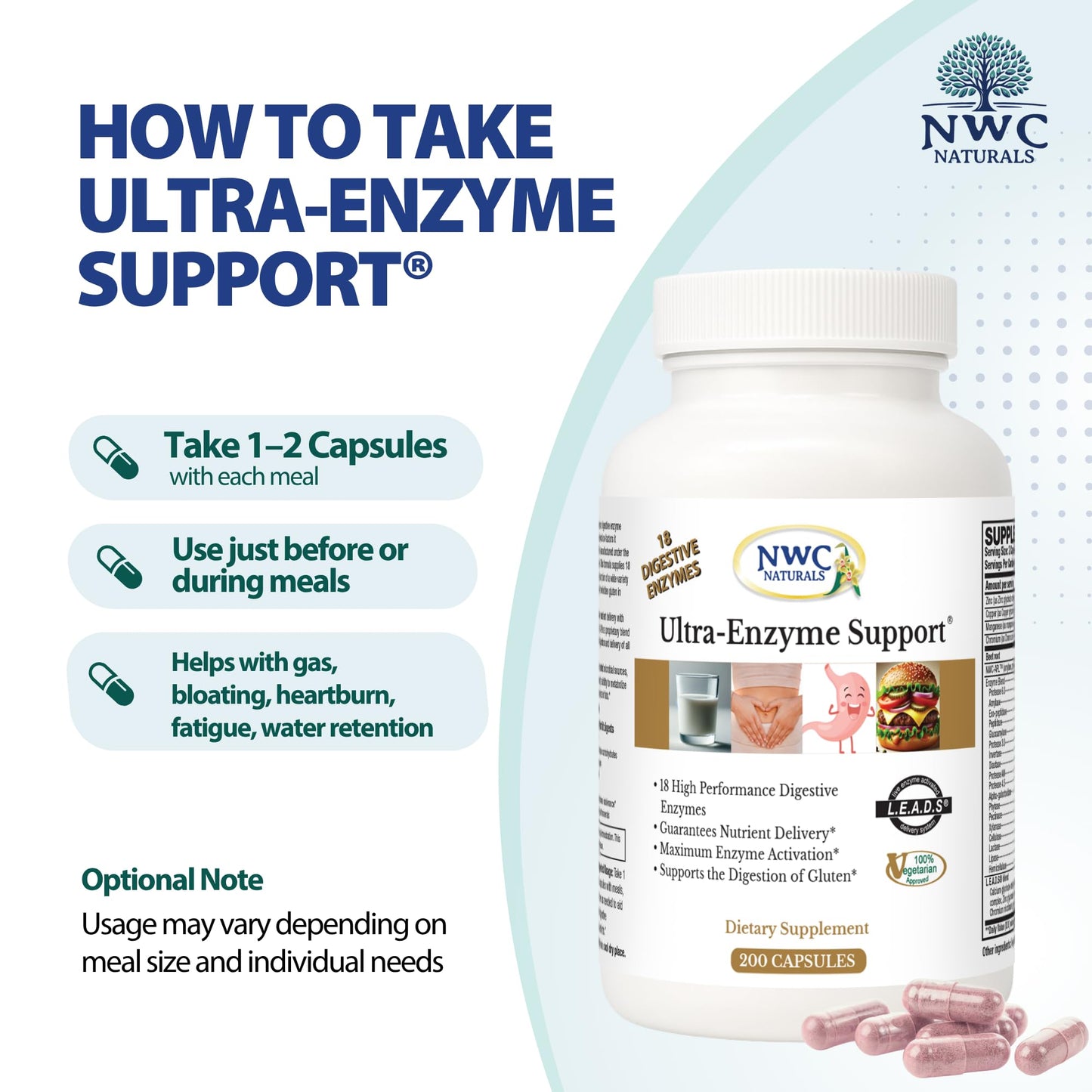 NWC Naturals Ultra-Enzyme Support, Natural Digestive Supplement, Promotes Optimal Health and Digestion, 200 count Capsules - PrimeBioHealth - canada supplements