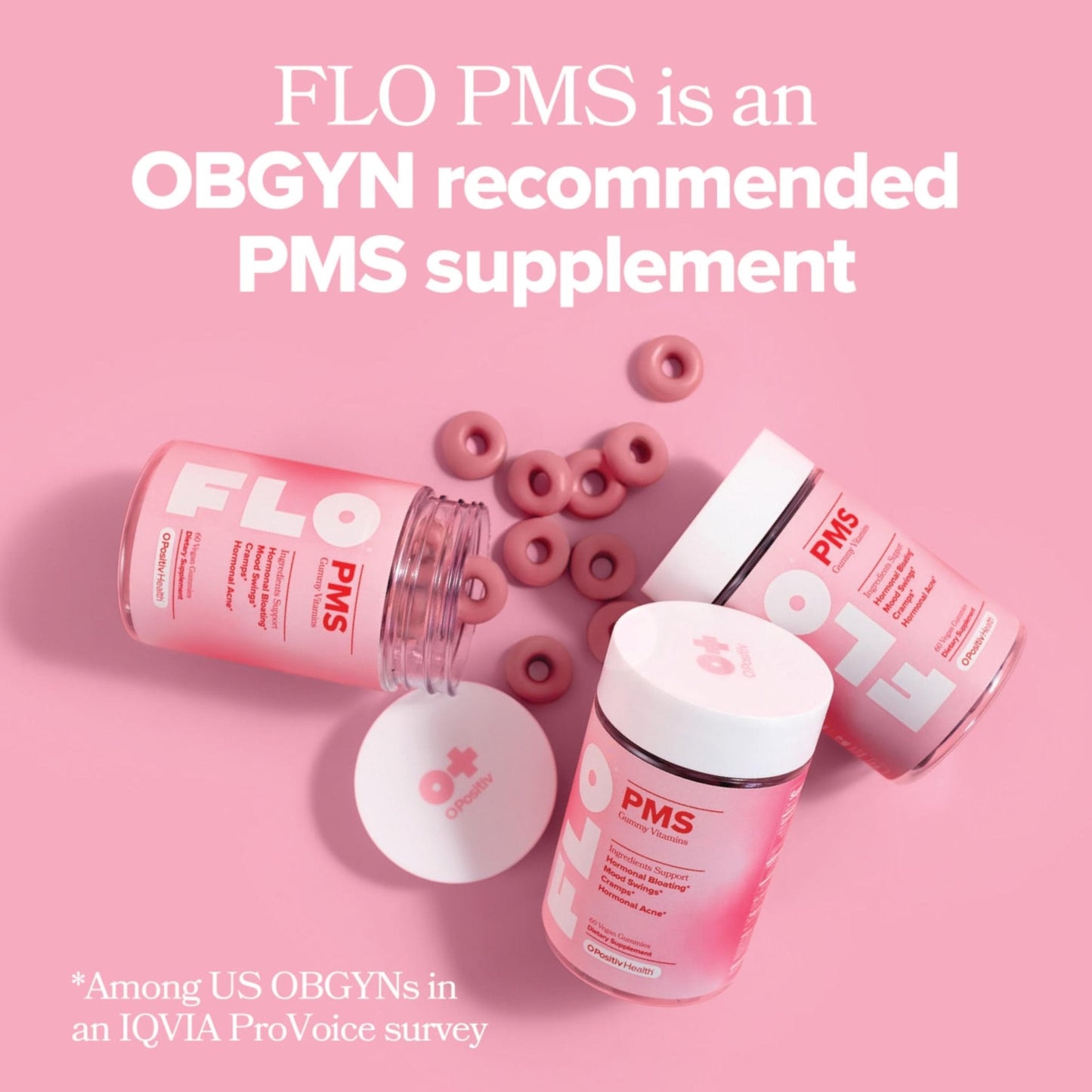 O Positiv FLO PMS Gummies for Women - Proactive PMS Relief - Targets Hormonal Breakouts, Bloating, Cramps, & Mood Swings with Chasteberry - PrimeBioHealth - canada supplements