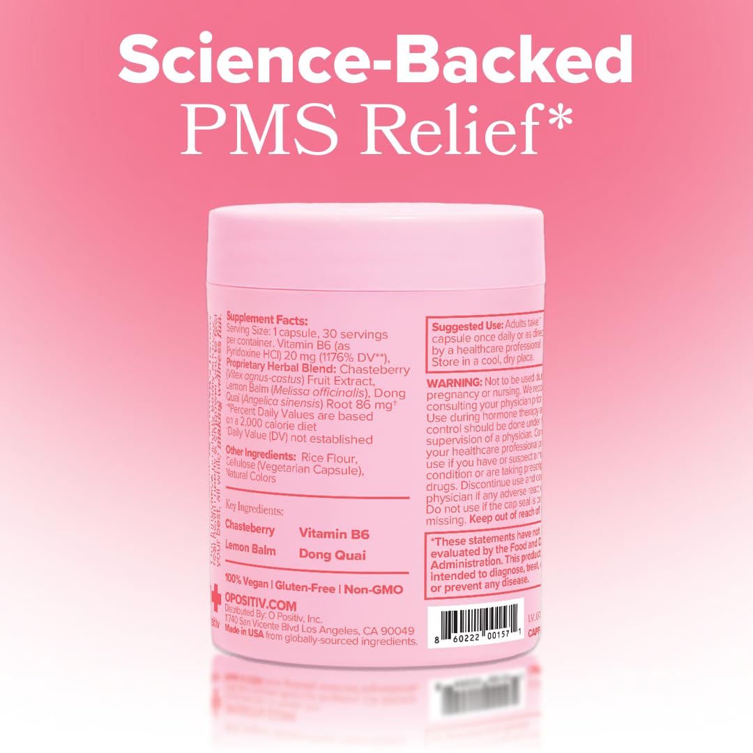 O Positiv FLO PMS Vitamins for Women, 30 Servings (Pack of 1) - Proactive PMS Relief - Targets Hormonal Breakouts, Bloating, Cramps - PrimeBioHealth - canada supplements