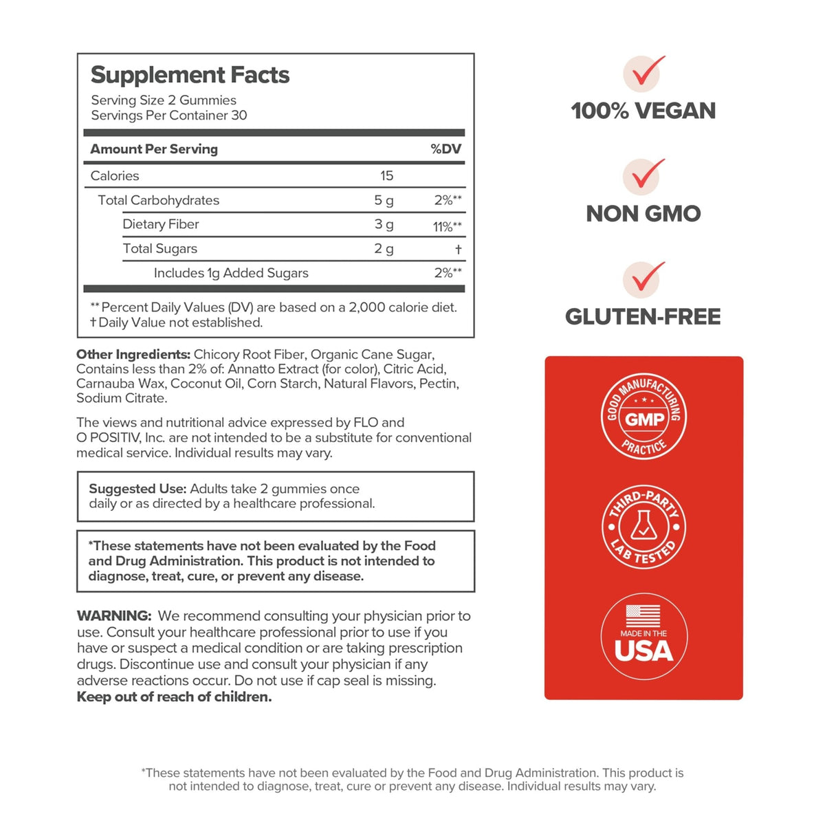 O Positiv URO Fiber Gummies for Adults, 60 Count (Pack of 1) - Prebiotic Chicory Root Inulin Fiber Supplement - Daily Gummy Fiber for Digestive Gut Health - Non-GMO, Vegan & Cruelty-Free - PrimeBioHealth - canada supplements