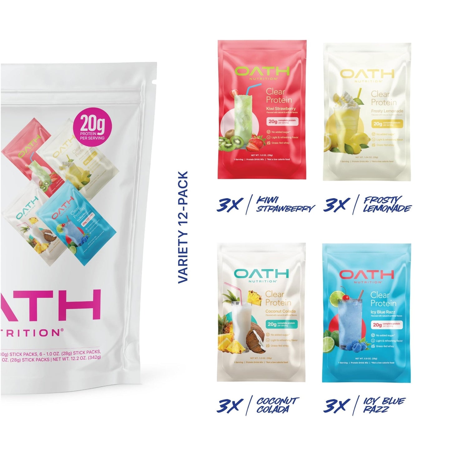 Oath Nutrition Clear Whey Isolate Protein Powder Variety Pack, 12 Pack - PrimeBioHealth - canada supplements