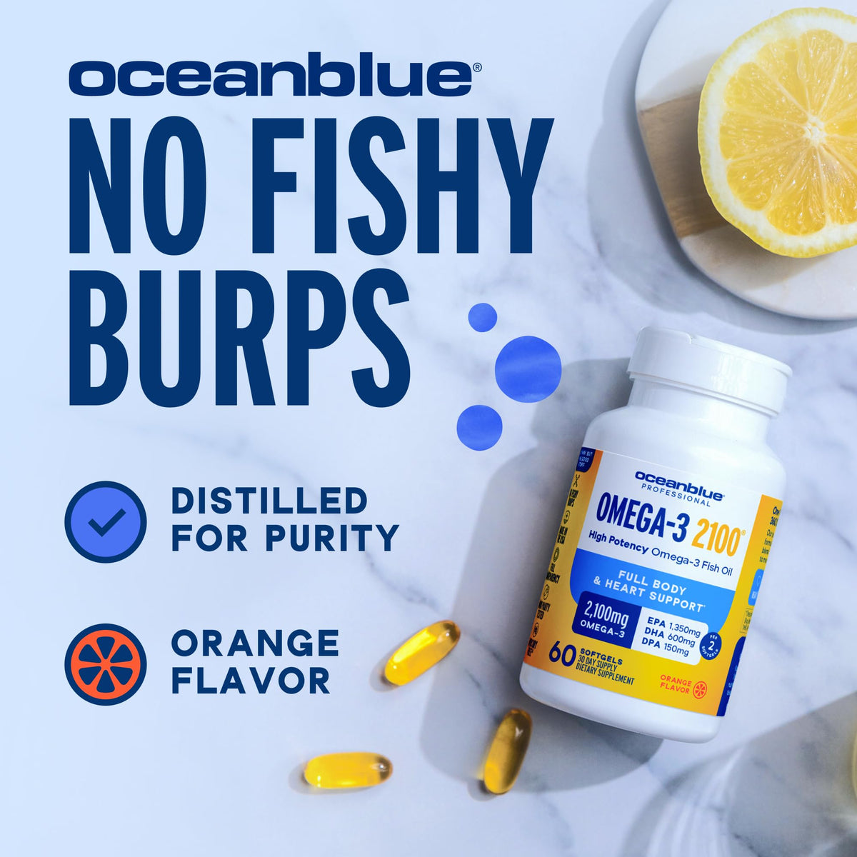 Oceanblue Professional Omega-3 2100 – 180 ct – Triple Strength Burpless Fish Oil Supplement with High-Potency EPA, DHA, DPA - PrimeBioHealth - canada supplements