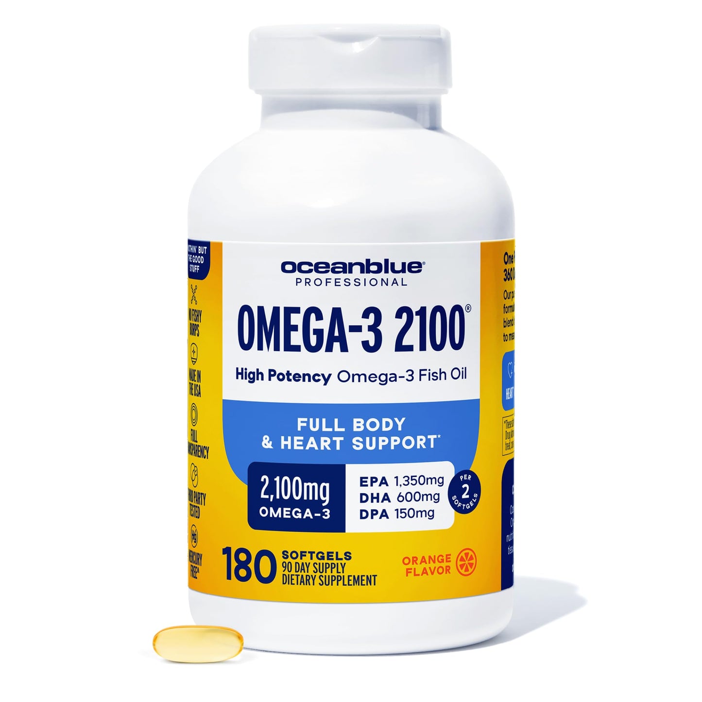 Oceanblue Professional Omega-3 2100 – 180 ct – Triple Strength Burpless Fish Oil Supplement with High-Potency EPA, DHA, DPA - PrimeBioHealth - canada supplements