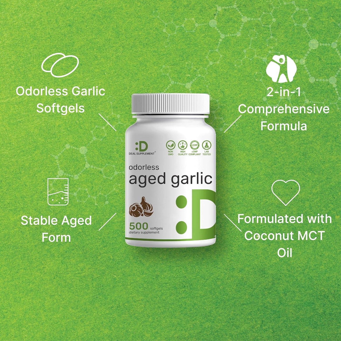 Odorless Aged Garlic, 500 Softgels – Enhanced with MCT Oil - Fresh Allium Sativum Bulb Source – 2-Years Aged Garlic Extract – Non-GMO, cGMP Manufactured - PrimeBioHealth - canada supplements