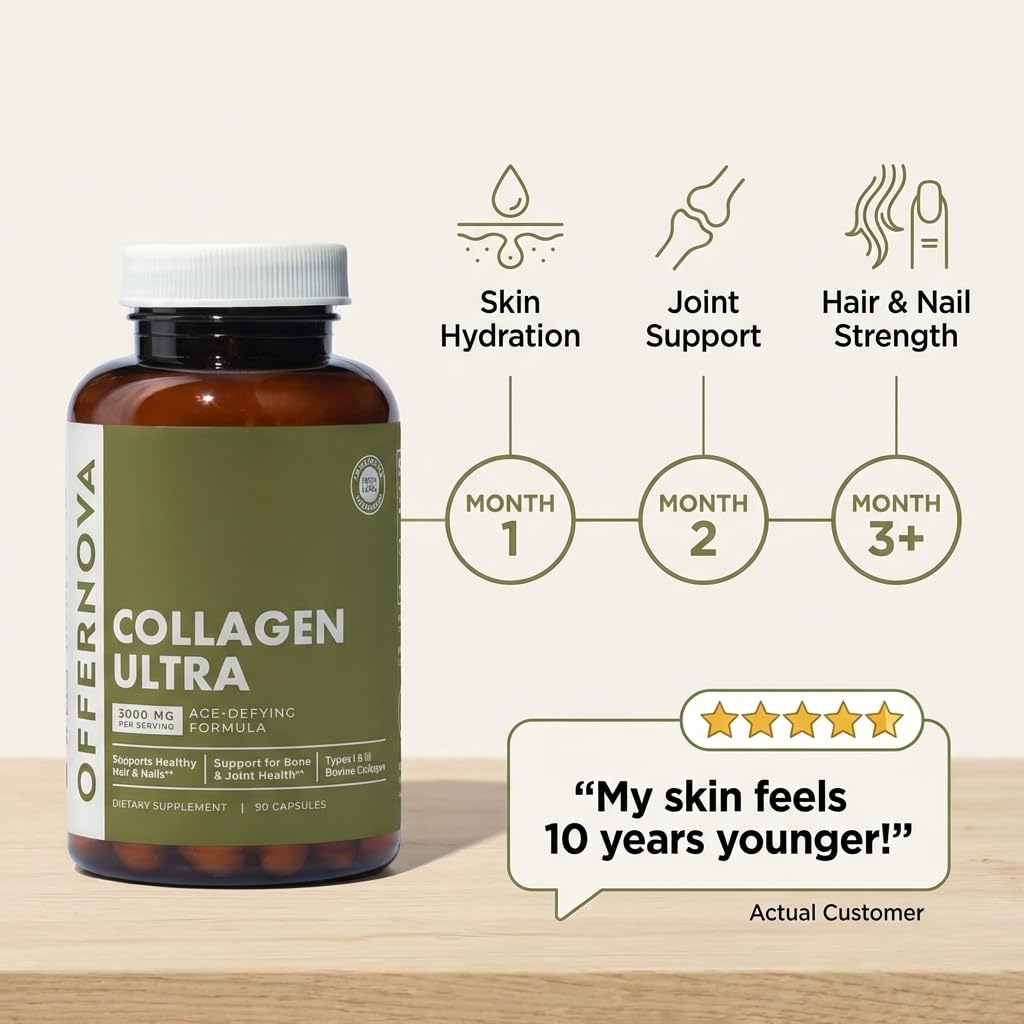 Offernova Collagen Ultra Hydrolyzed Collagen Supplements - 3000mg Anti Aging Bovine Collagen Peptides for Healthy Joints, Bones, Hair and Skin. - PrimeBioHealth - canada supplements