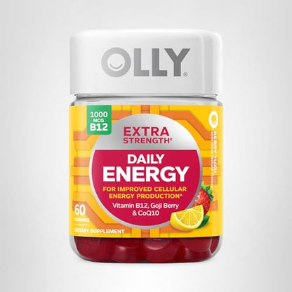 OLLY Extra Strength Daily Energy Gummy, Caffeine Free, 1000mcg Vitamin B12, CoQ10, Goji Berry, Adult Chewable Supplement - PrimeBioHealth - canada supplements