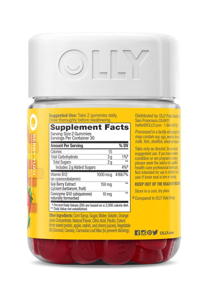 OLLY Extra Strength Daily Energy Gummy, Caffeine Free, 1000mcg Vitamin B12, CoQ10, Goji Berry, Adult Chewable Supplement - PrimeBioHealth - canada supplements