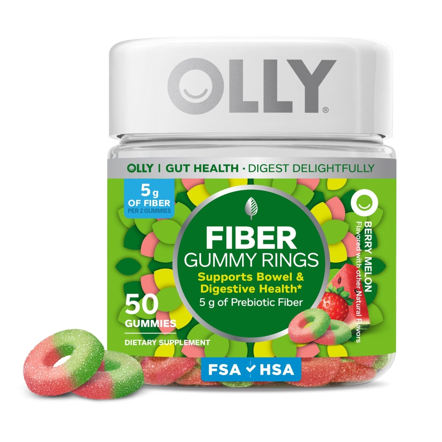 OLLY Fiber Gummy Rings, 5g Prebiotic Fiber, FOS (Fructo-oligosaccharides), Digestive Support, Berry Melon 50ct - PrimeBioHealth - canada supplements