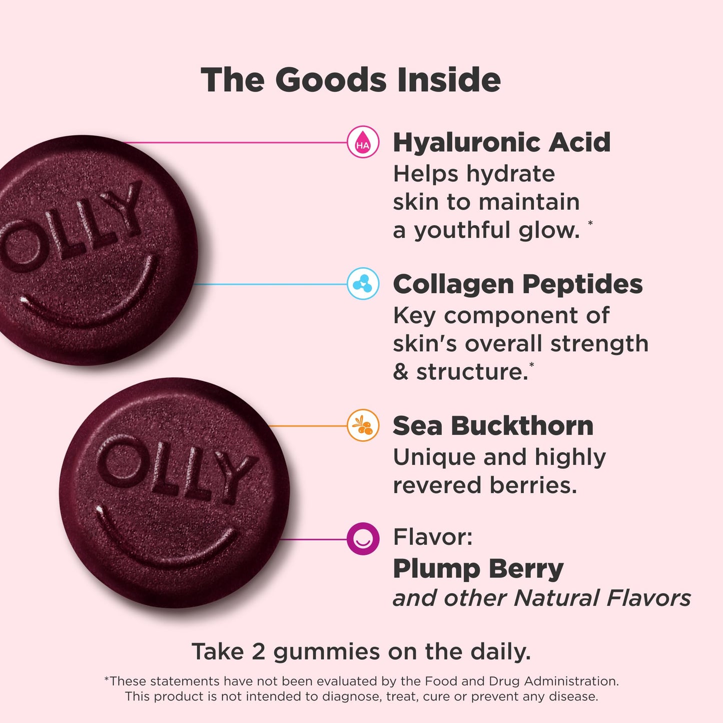OLLY Glowing Skin Gummy, Hydrated & Youthful Skin,* Hyaluronic Acid, Collagen Peptides, Sea Buckthorn, Plump Berry Flavor - PrimeBioHealth - canada supplements