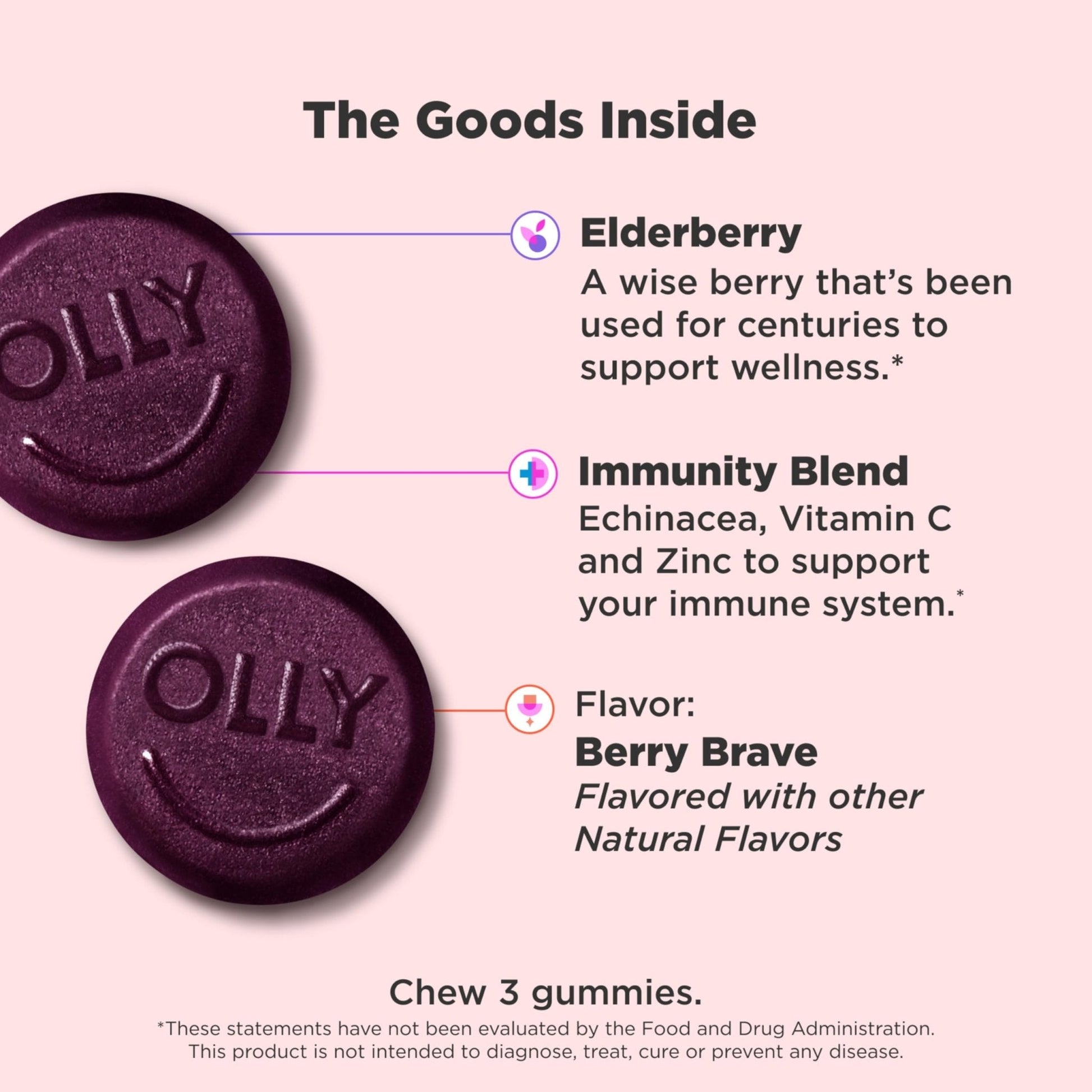 OLLY Immunity Gummy, Immune Support, Elderberry, Zinc, Vitamin C, Supplement, Berry Flavor, 15 Day Supply - 45 Count - PrimeBioHealth - canada supplements
