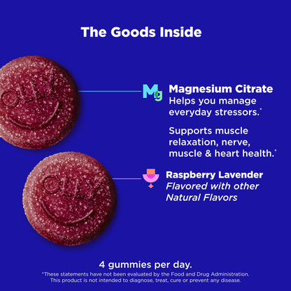 OLLY Relaxing Magnesium Gummies, Supports Muscle Relaxation*, Magnesium Citrate, Raspberry Lavender Flavor, 15 Day Supply - 60 Count - PrimeBioHealth - canada supplements