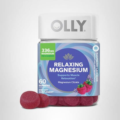OLLY Relaxing Magnesium Gummies, Supports Muscle Relaxation*, Magnesium Citrate, Raspberry Lavender Flavor, 15 Day Supply - 60 Count - PrimeBioHealth - canada supplements