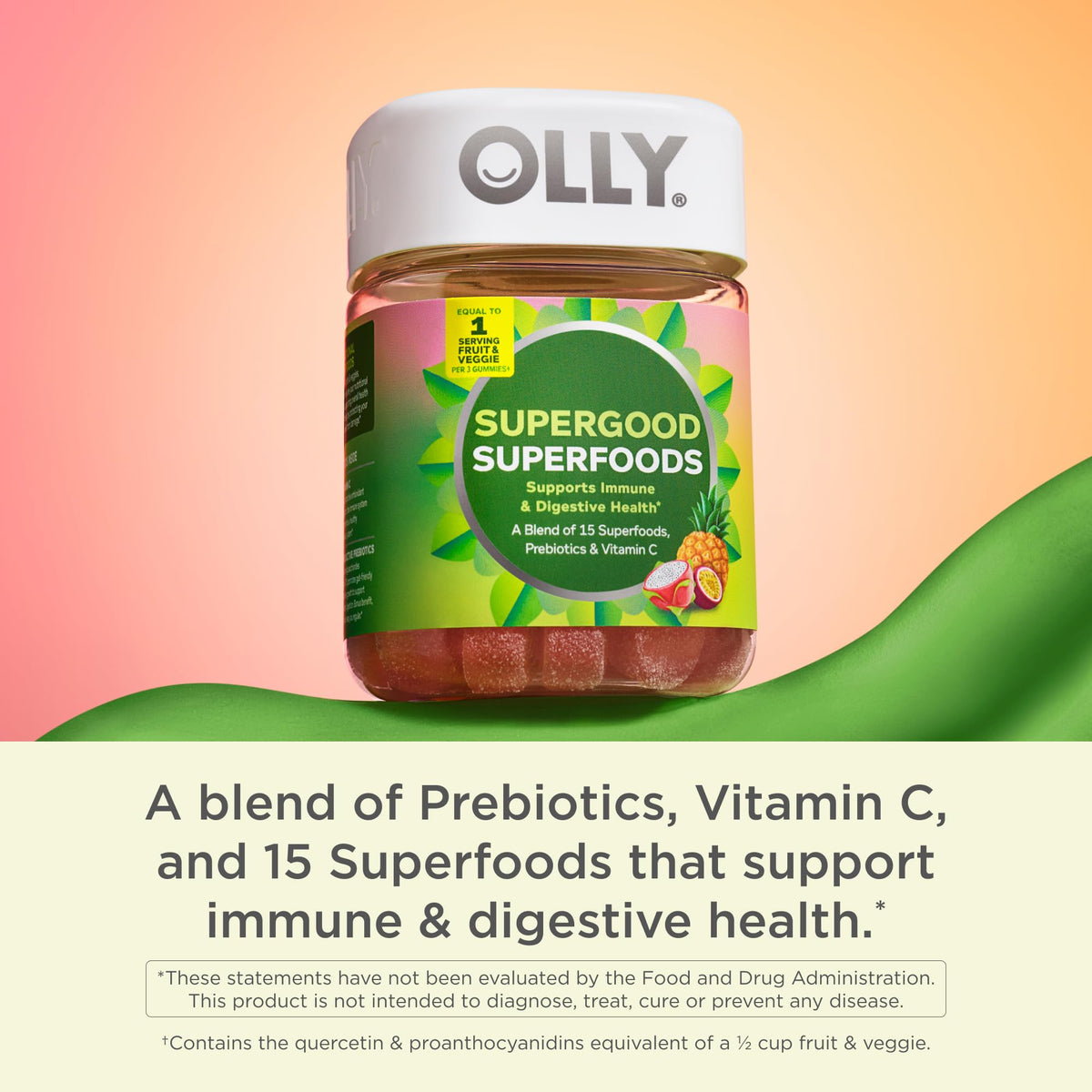 OLLY Supergood Superfoods Gummies, Supports Immune System & Digestive Health,* 15 Superfoods, Prebiotics, Vitamin C, Tropical Bliss Flavor - PrimeBioHealth - canada supplements