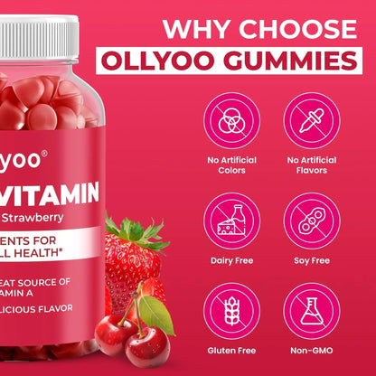 Ollyoo Multivitamin Gummies for Adults | Cherry & Strawberry Flavor | Great Source of Vitamin A & Essential Nutrients | - PrimeBioHealth - canada supplements