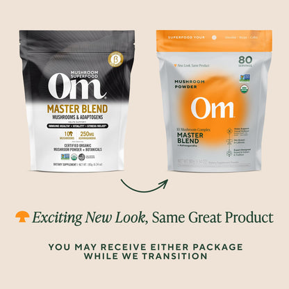 Om Master Blend Mushroom Powder – Organic Mushroom Supplement with 10 Mushrooms and Ashwagandha - Support Immunity, Gut Health & Stress Relief, 3.17 oz (40 Servings) - PrimeBioHealth - canada supplements
