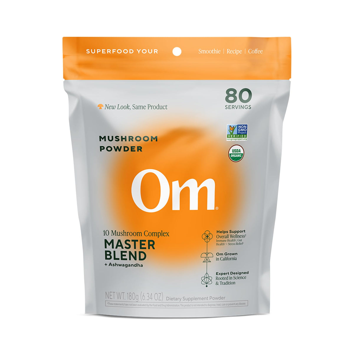 Om Master Blend Mushroom Powder – Organic Mushroom Supplement with 10 Mushrooms and Ashwagandha - Support Immunity, Gut Health & Stress Relief, 3.17 oz (40 Servings) - PrimeBioHealth - canada supplements