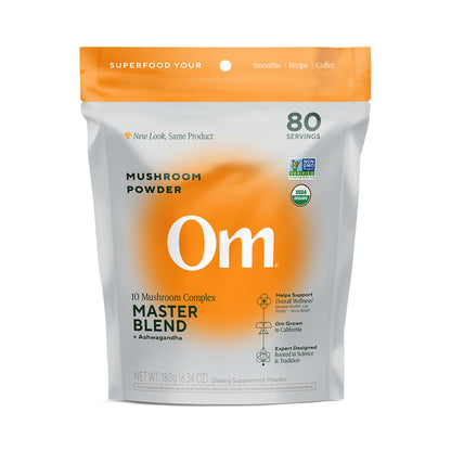 Om Master Blend Mushroom Powder – Organic Mushroom Supplement with 10 Mushrooms and Ashwagandha - Support Immunity, Gut Health & Stress Relief, 3.17 oz (40 Servings) - PrimeBioHealth - canada supplements