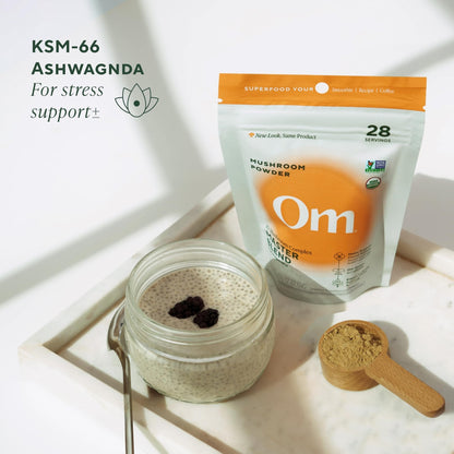 Om Master Blend Mushroom Powder – Organic Mushroom Supplement with 10 Mushrooms and Ashwagandha - Support Immunity, Gut Health & Stress Relief, 3.17 oz (40 Servings) - PrimeBioHealth - canada supplements