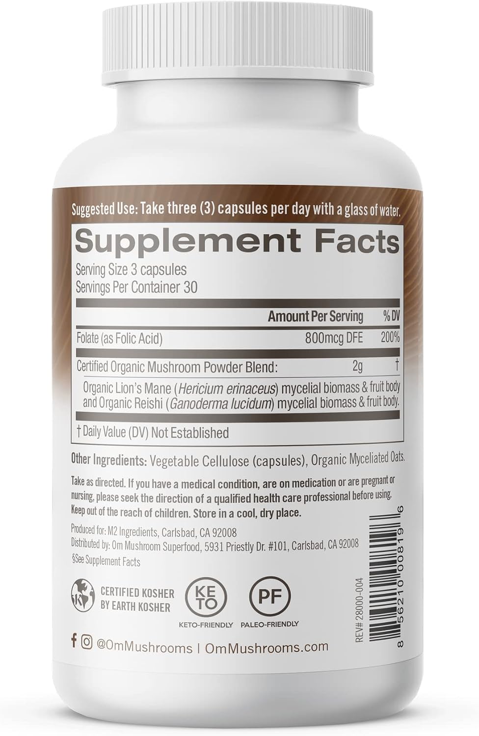 OM MUSHROOM SUPERFOOD Brain Fuel Mushroom Powder Capsules Superfood Supplement, 90 Count, 30 Days, Lion's Mane, Reishi Blend Plus Folate, Mental Clarity, Mushroom Supplement - PrimeBioHealth - canada supplements