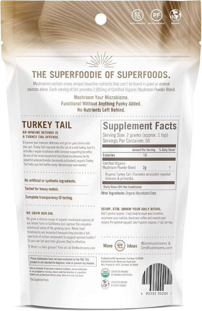 OM MUSHROOM SUPERFOOD Turkey Tail Organic Mushroom Powder Pouch, 7.05 Ounce, 100 Servings, Immune Support, Polysacchrides, Beta-Glucans, Gut Health & Holistic Defense Mushroom Supplement - PrimeBioHealth - canada supplements