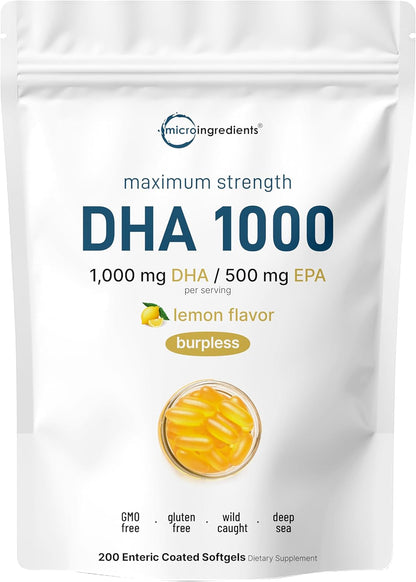 Omega 3 Fish Oil DHA Supplements 1000mg with EPA 500mg, 200 Softgels – Lemon Flavored, Burpless (Enteric Coated) | Deep Sea Fresh Fish, Wild Caught from Norwegian Waters | Mercury Free - PrimeBioHealth - canada supplements