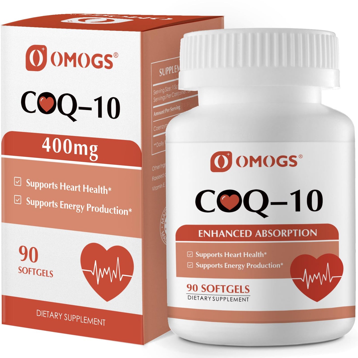 OMOGS CoQ10 400mg Softgels, Coenzyme Q10 High Absorption Supplements Support Heart Health, Cardiovascular Health, Immune System - PrimeBioHealth - canada supplements