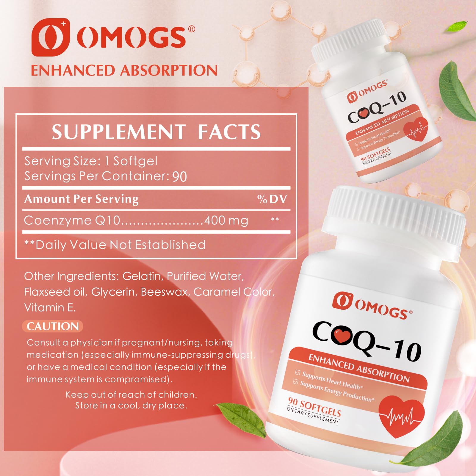 OMOGS CoQ10 400mg Softgels, Coenzyme Q10 High Absorption Supplements Support Heart Health, Cardiovascular Health, Immune System - PrimeBioHealth - canada supplements